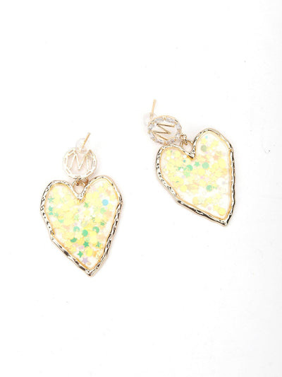 Heart Shape Yellow Gold Tone Dangle Earrings - Odette