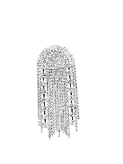 Heavily Embellished Overlapping Crystal Drop Earrings- Silver - Odette