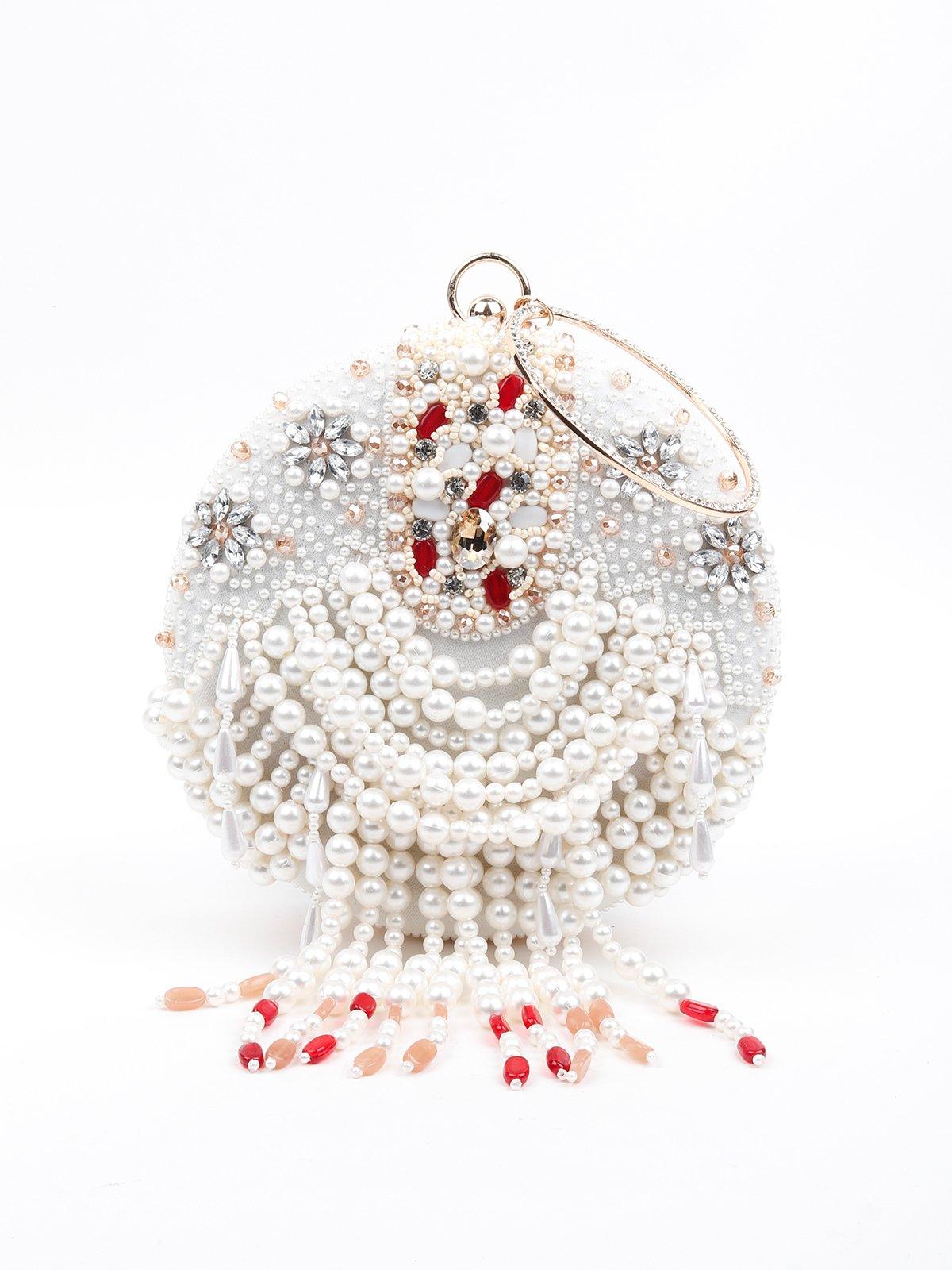 Heavily Embellished With Pearl And Beads Spherical Clutch - Odette