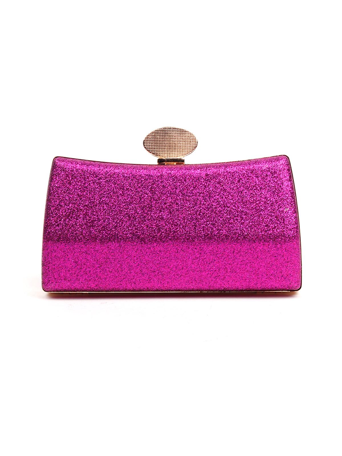 Hot pink shimmering clutch embellished with a brooch - Odette