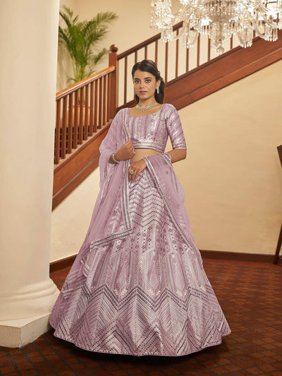 Impressive Dusty Pink Silk Lehenga Set - Odette