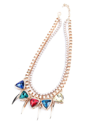 Impressive gold collar necklace with multi-coloured stones - Odette