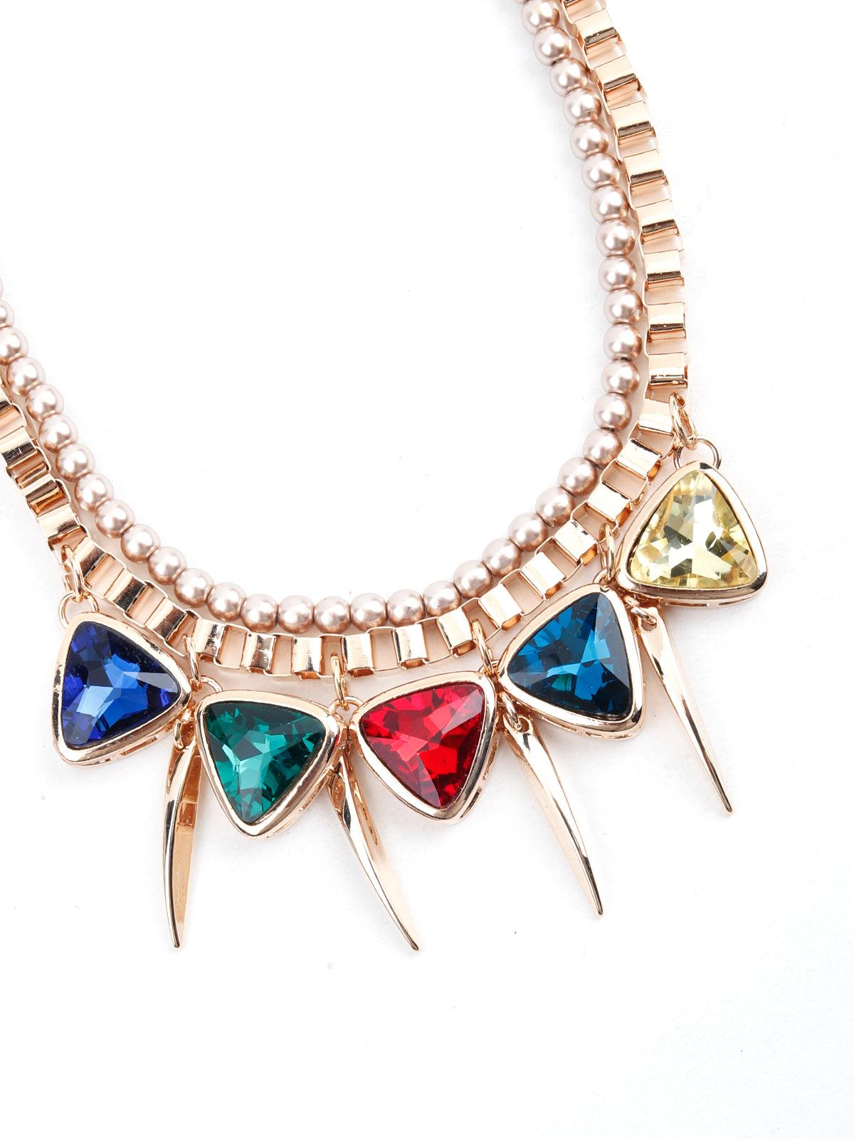 Impressive gold collar necklace with multi-coloured stones - Odette