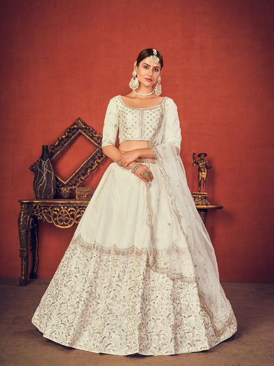 Impressive Pearl White Art Silk Lehenga Set - Odette