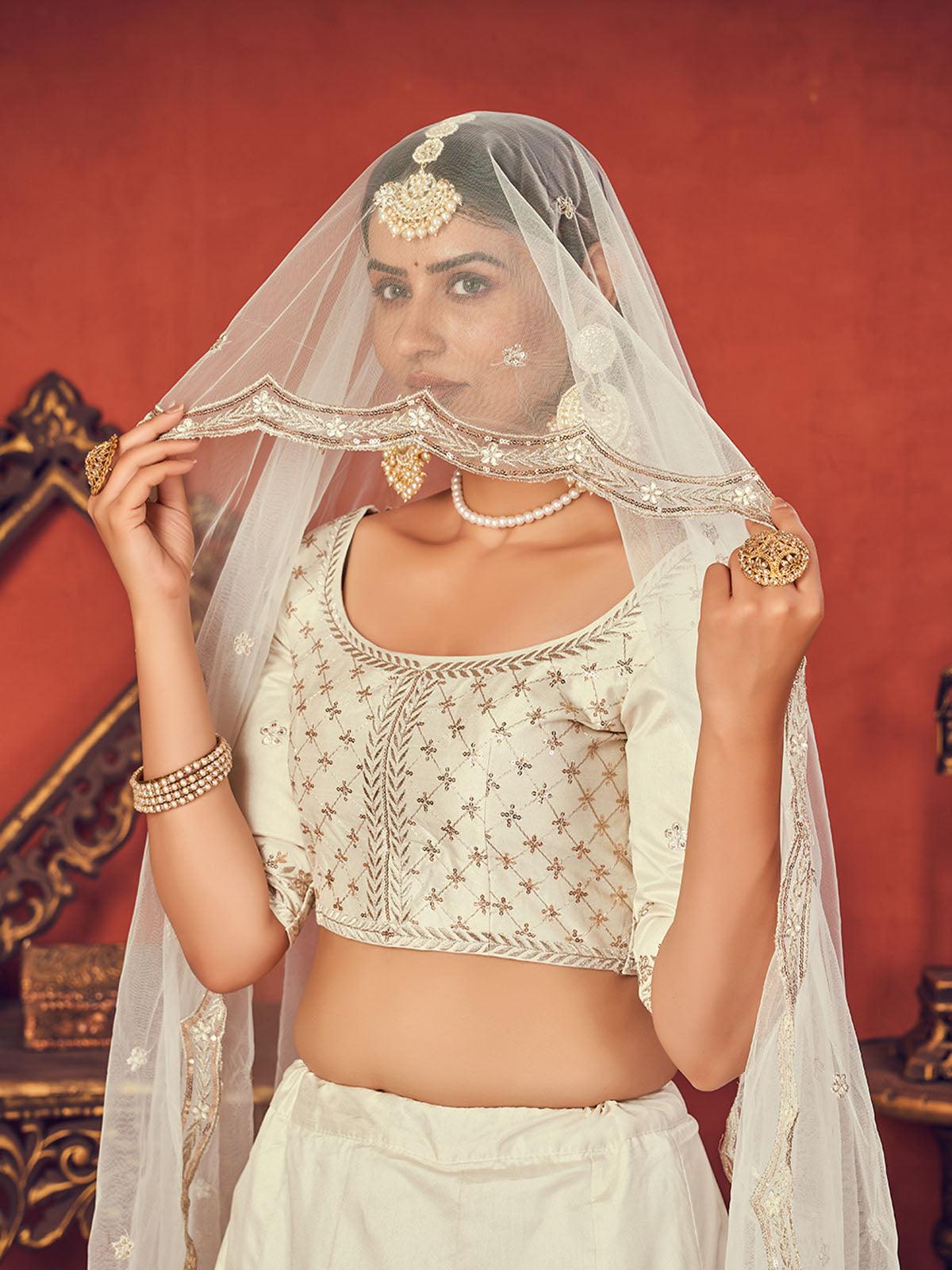 Impressive Pearl White Art Silk Lehenga Set - Odette