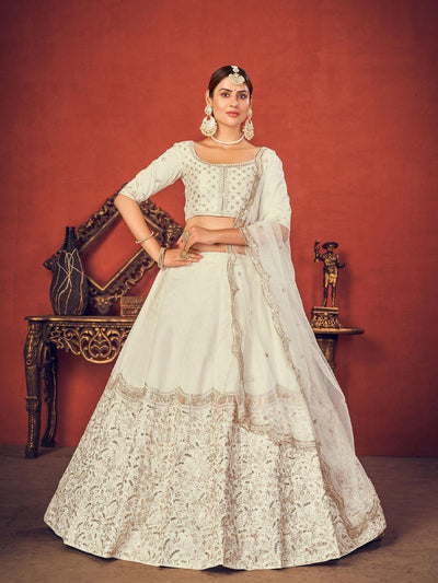 Impressive Pearl White Art Silk Lehenga Set - Odette