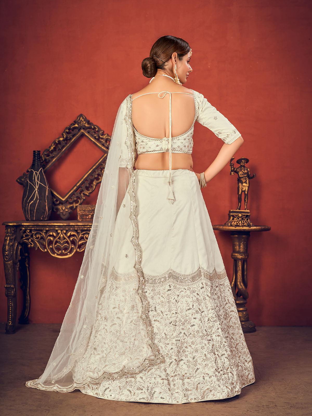 Impressive Pearl White Art Silk Lehenga Set - Odette