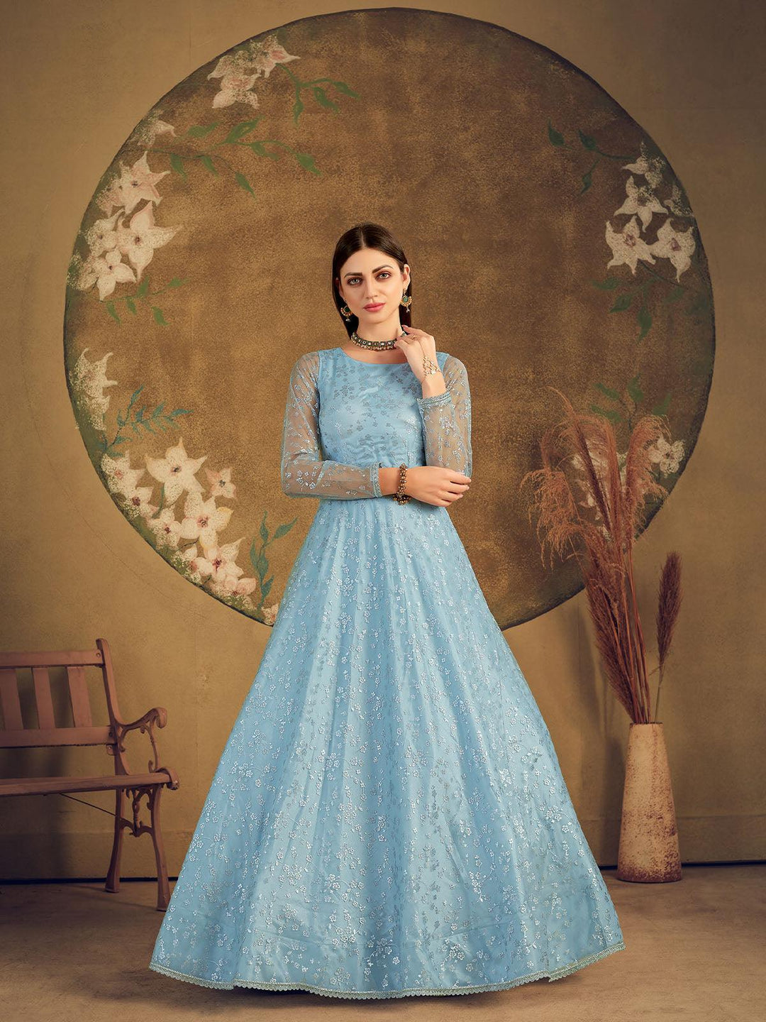 Buy Impressive Sky Blue Net Anarkali – Odette - Main Image