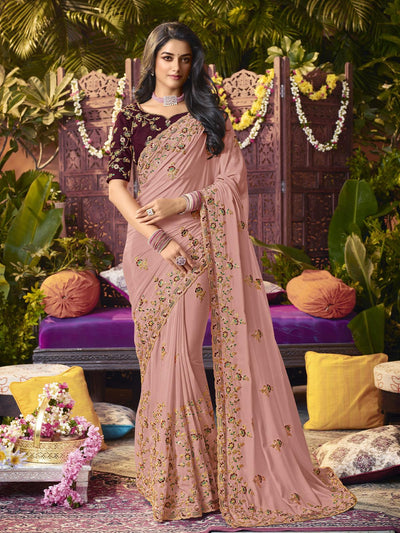 Indian festive crystal crep pastel color saree - Odette