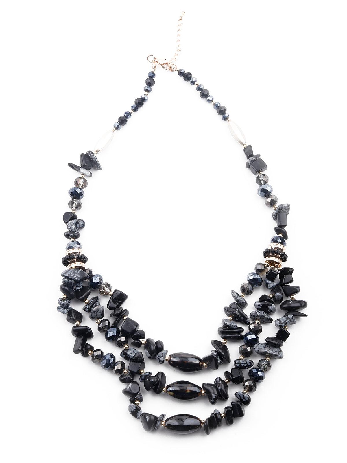 Jet black beacy layered necklace - Odette