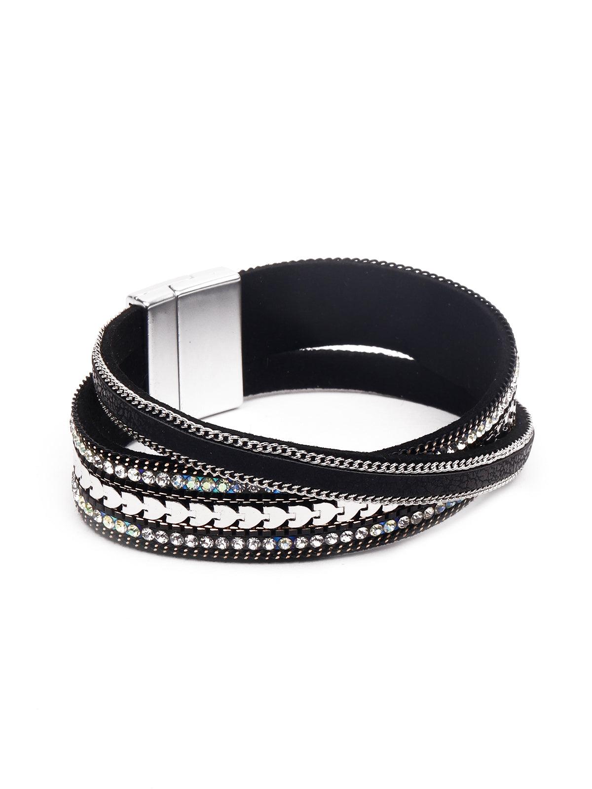 Jet Black Crystal-Studded Bracelet For Women - Odette