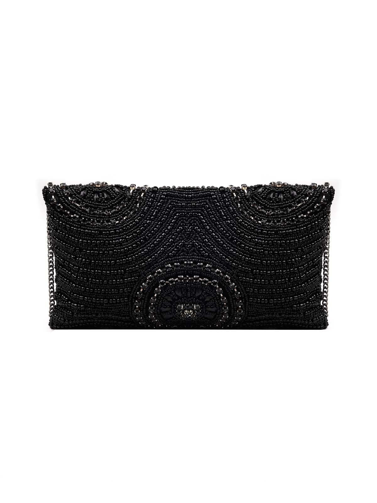 Jet Black gorgeous embellished sling bag-new298 - Odette
