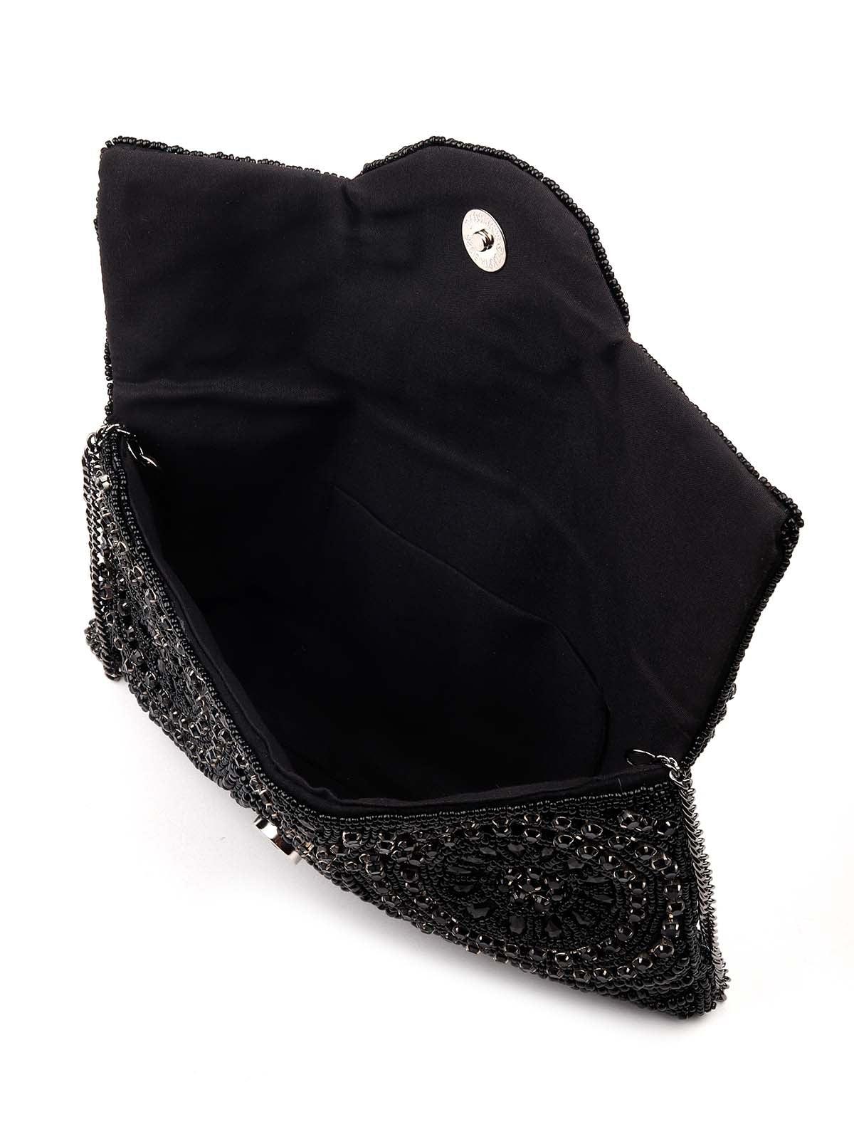 Jet Black gorgeous embellished sling bag-new298 - Odette