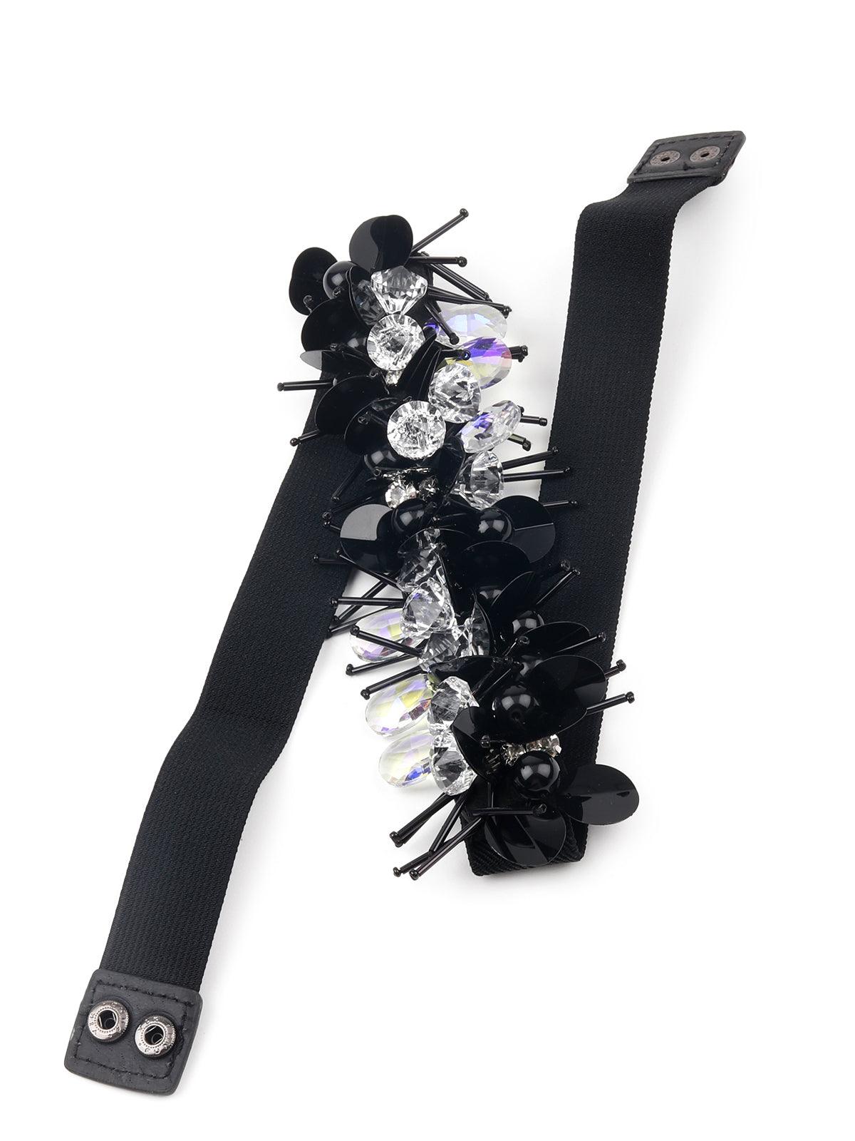 Jet black stunning embellished waist belt - Odette