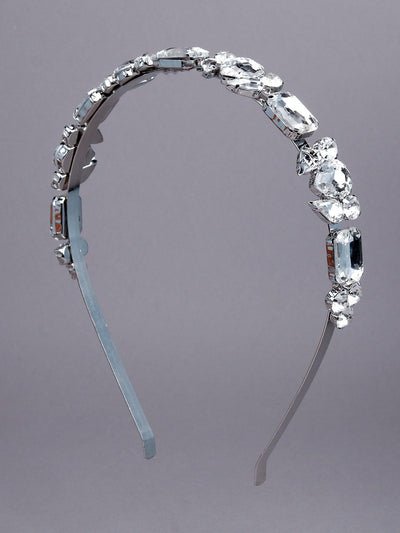 Jewelled Crystal-Studded Fancy Hairband-Silver - Odette