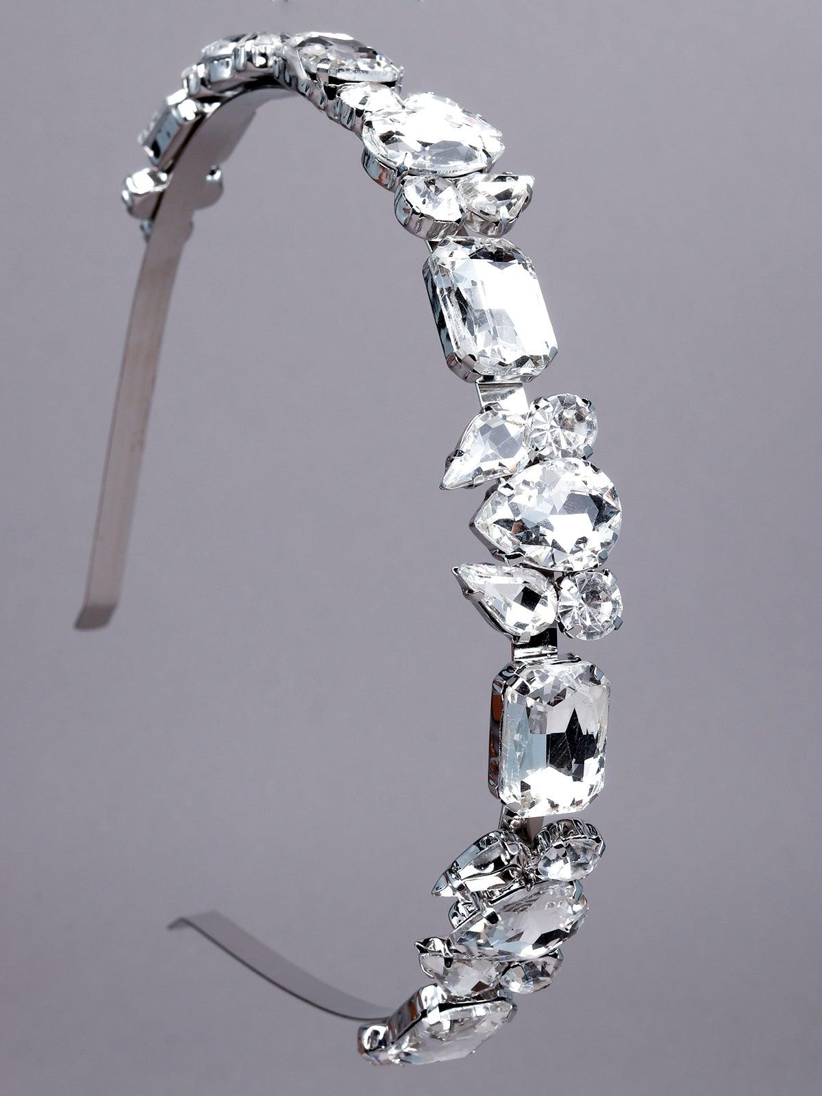 Jewelled Crystal-Studded Fancy Hairband-Silver - Odette