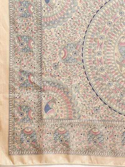 Khadi Silk Blue Printed Saree With Blouse Piece - Odette