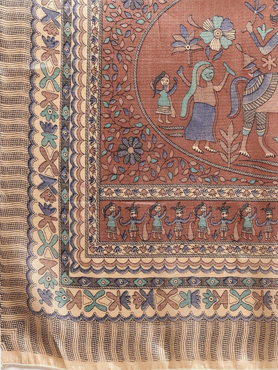 Khadi Silk Brown Printed Saree With Blouse Piece - Odette