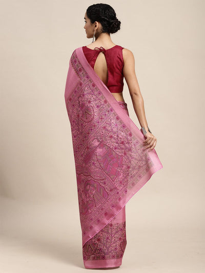 Khadi Silk Lavendar Printed Saree With Blouse Piece - Odette