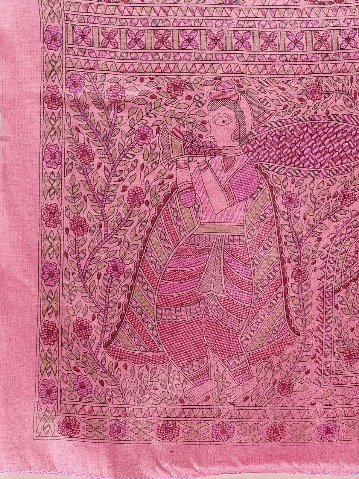 Khadi Silk Lavendar Printed Saree With Blouse Piece - Odette