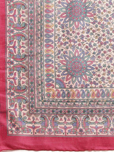 Khadi Silk Pink Printed Saree With Blouse Piece - Odette