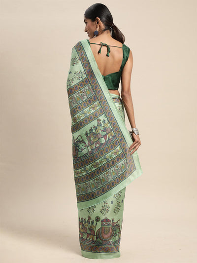 Khadi Silk Sea Green Printed Saree With Blouse Piece - Odette