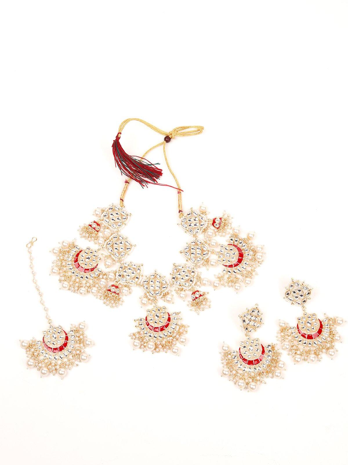 Kundan detailing gold colour jewellery set - Odette