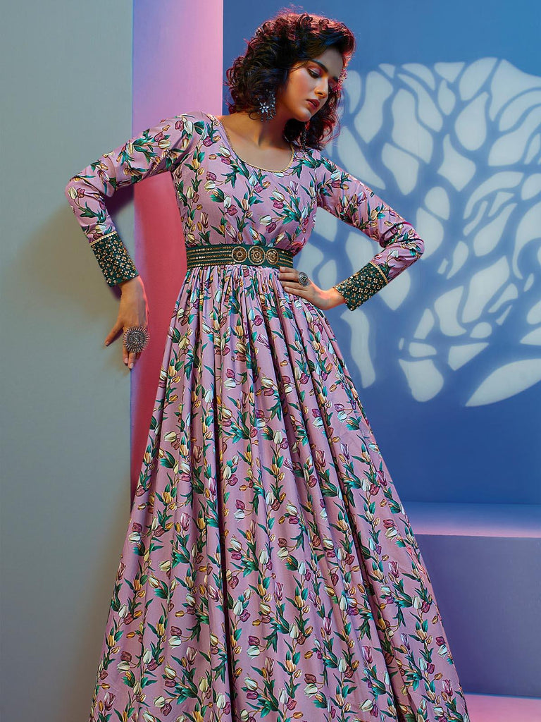 Buy Blue Cotton Silk Digital Printed Anarkali Gown After Six Wear Online at  Best Price | Cbazaar