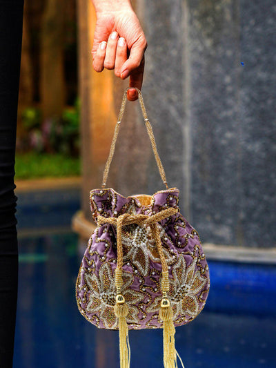 Lavender Embellished Potli Handbag! - Odette