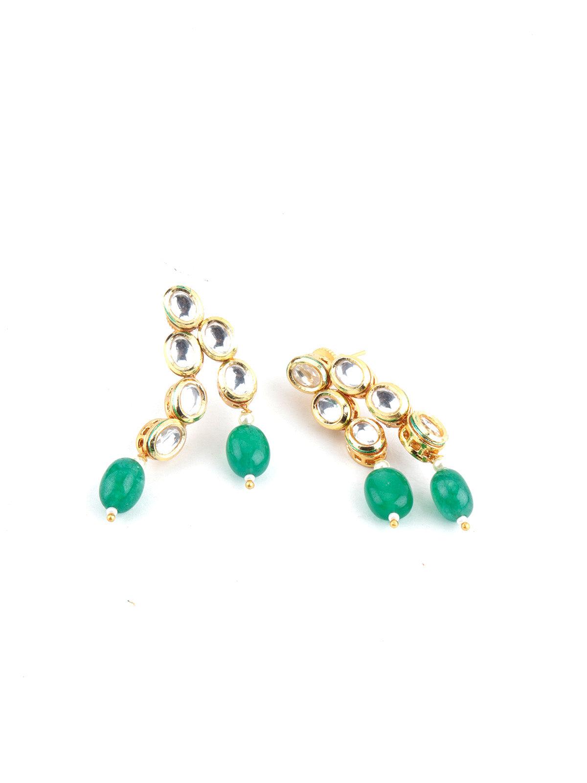 Layered Blissful Green Kundan-Pearl-Mani Necklace Set - Odette