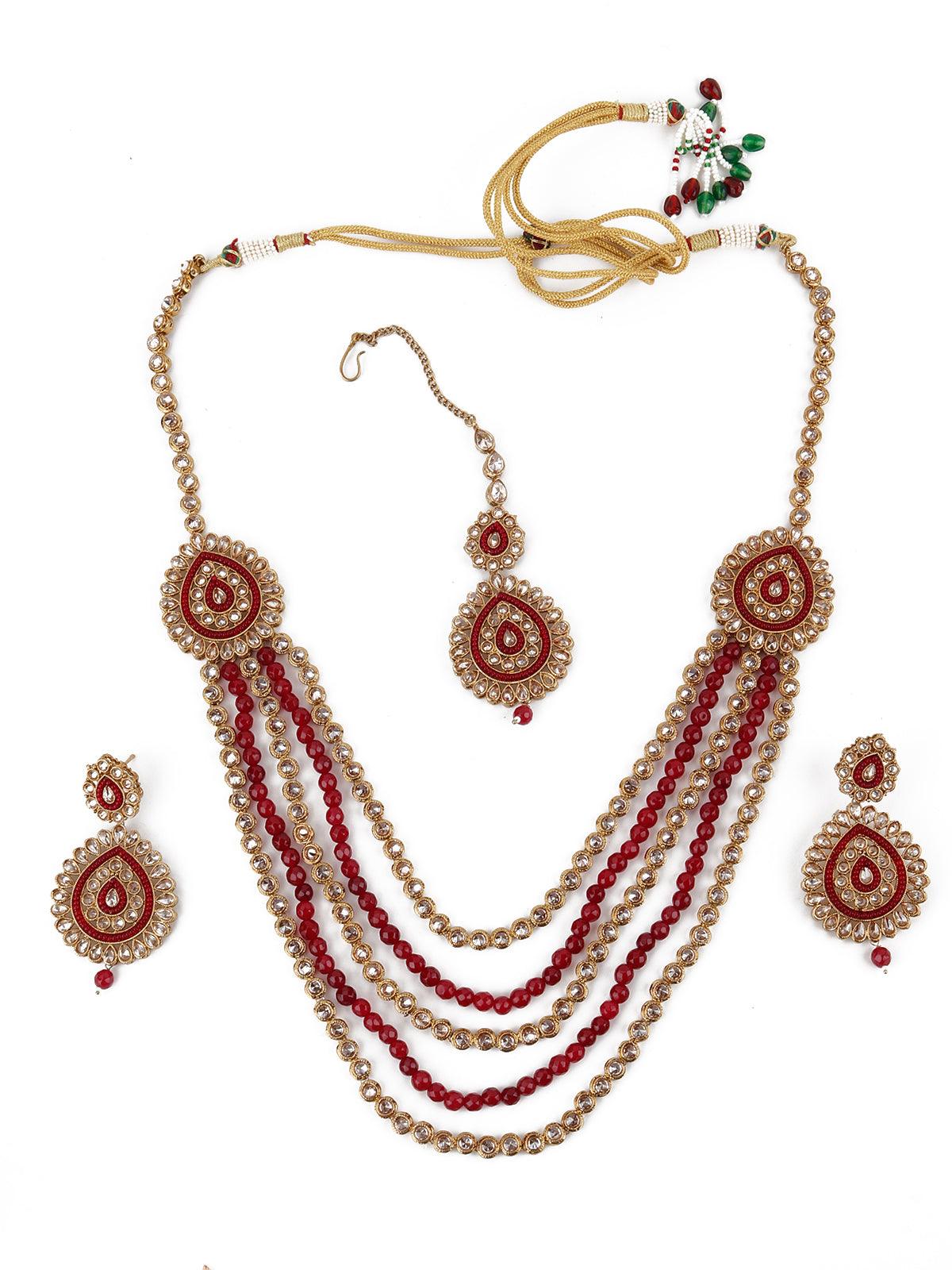 Layered Gold Tone Red Mani Necklace Set - Odette