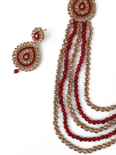 Layered Gold Tone Red Mani Necklace Set - Odette