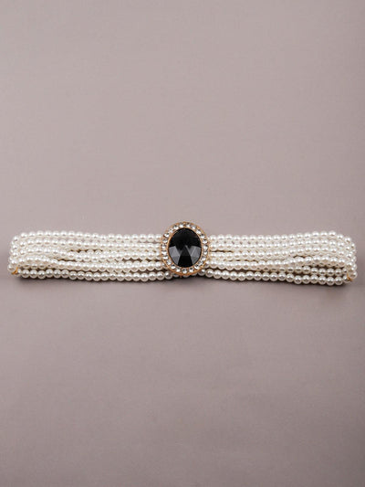 Layered white waist saree belt for women - Odette