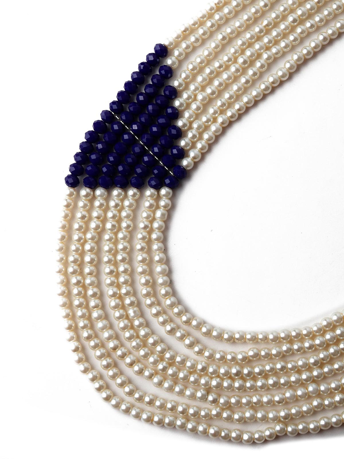 Layering White and Royal Blue Pearl Queen Look Necklace - Odette