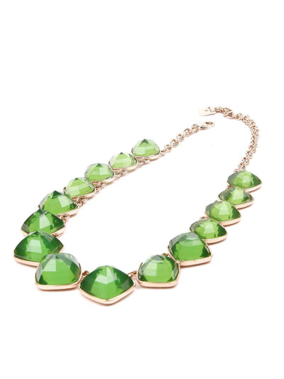 Leaf textured statement necklace-Green - Odette