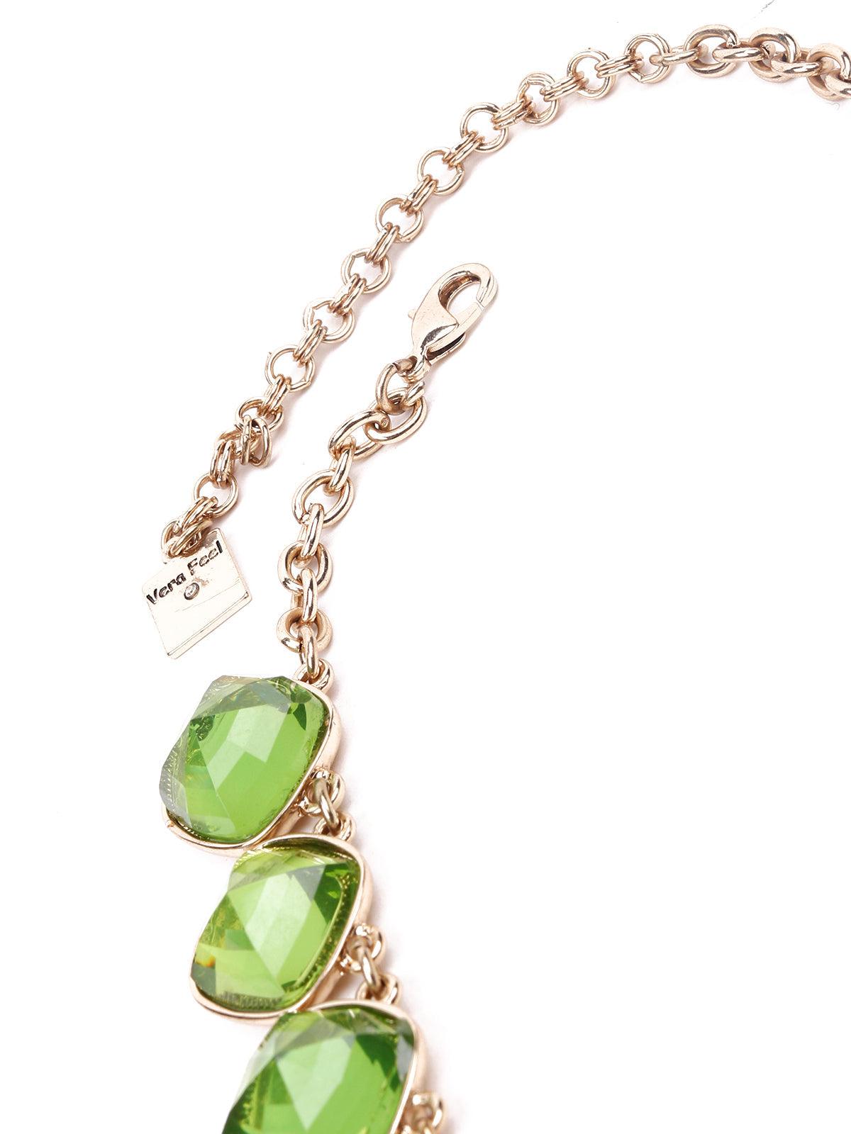 Leaf textured statement necklace-Green - Odette