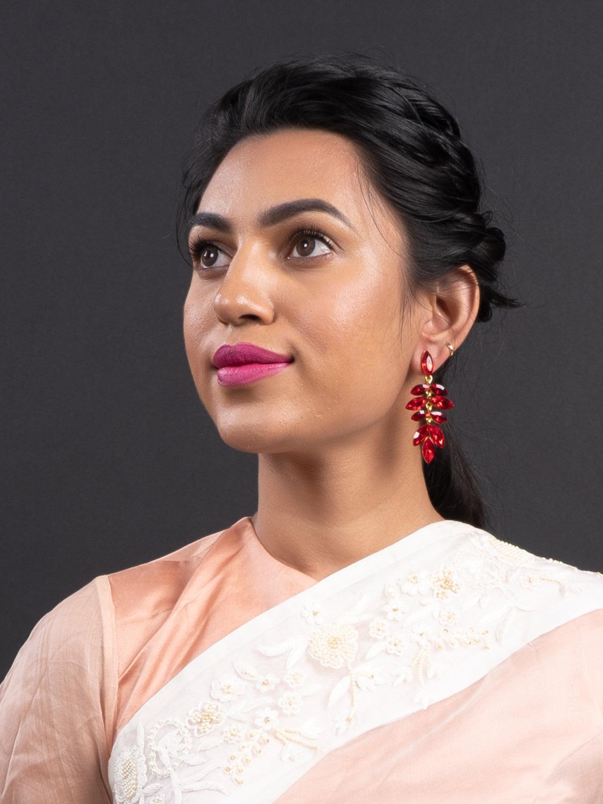 DESI COLOUR Gold-Toned Red Contemporary Drop Earrings – Desi Colour