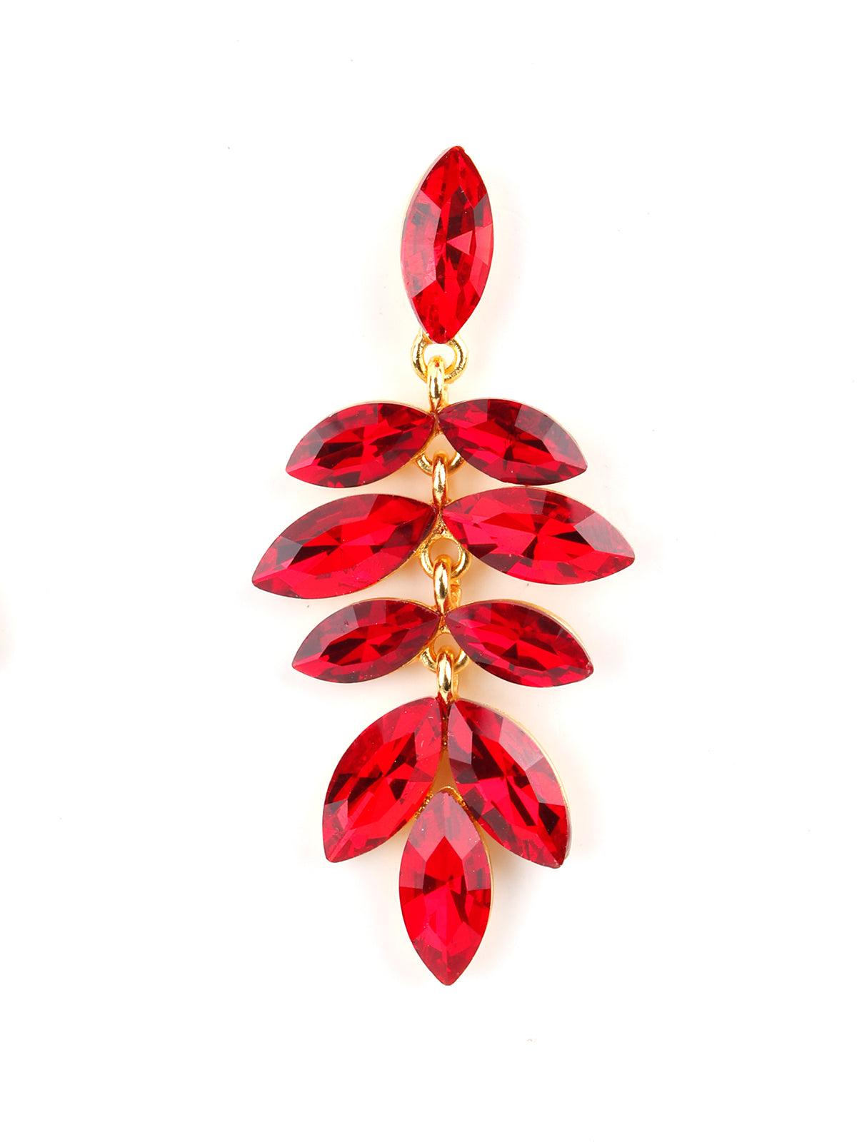 Leafy Red Bright Dangle Earrings - Odette