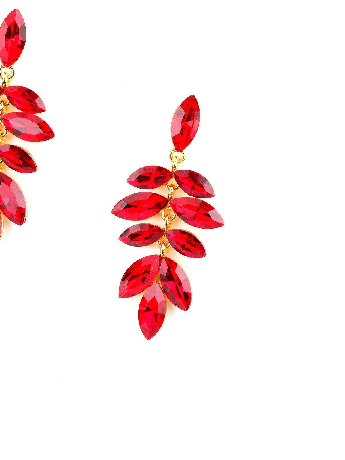 Leafy Red Bright Dangle Earrings - Odette