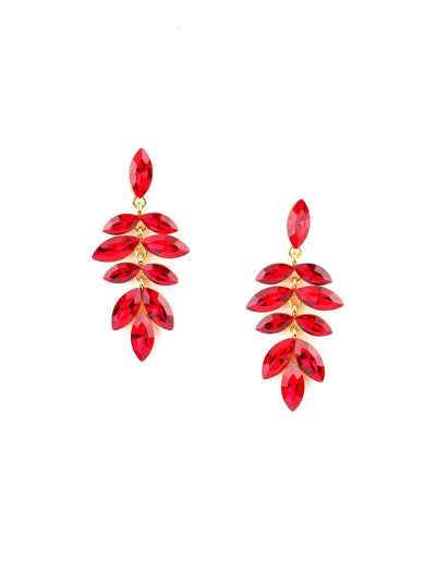 Leafy Red Bright Dangle Earrings - Odette