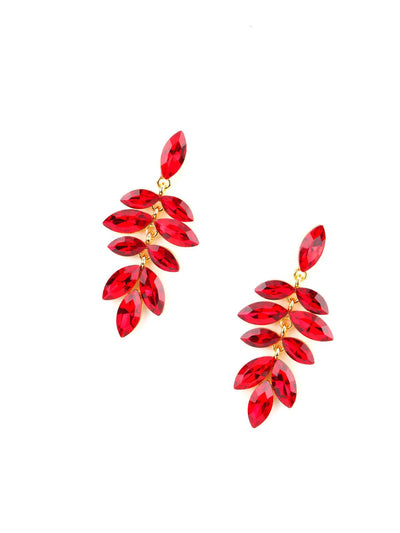 Leafy Red Bright Dangle Earrings - Odette