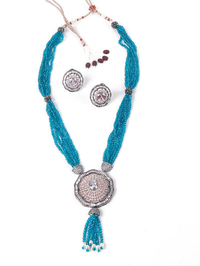 Light blue beautiful beaded pendant necklace set - Odette