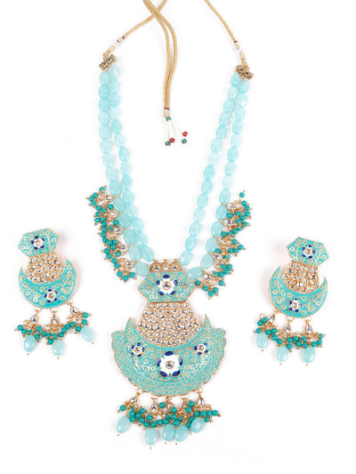 Light blue Kundan work necklace set for women - Odette