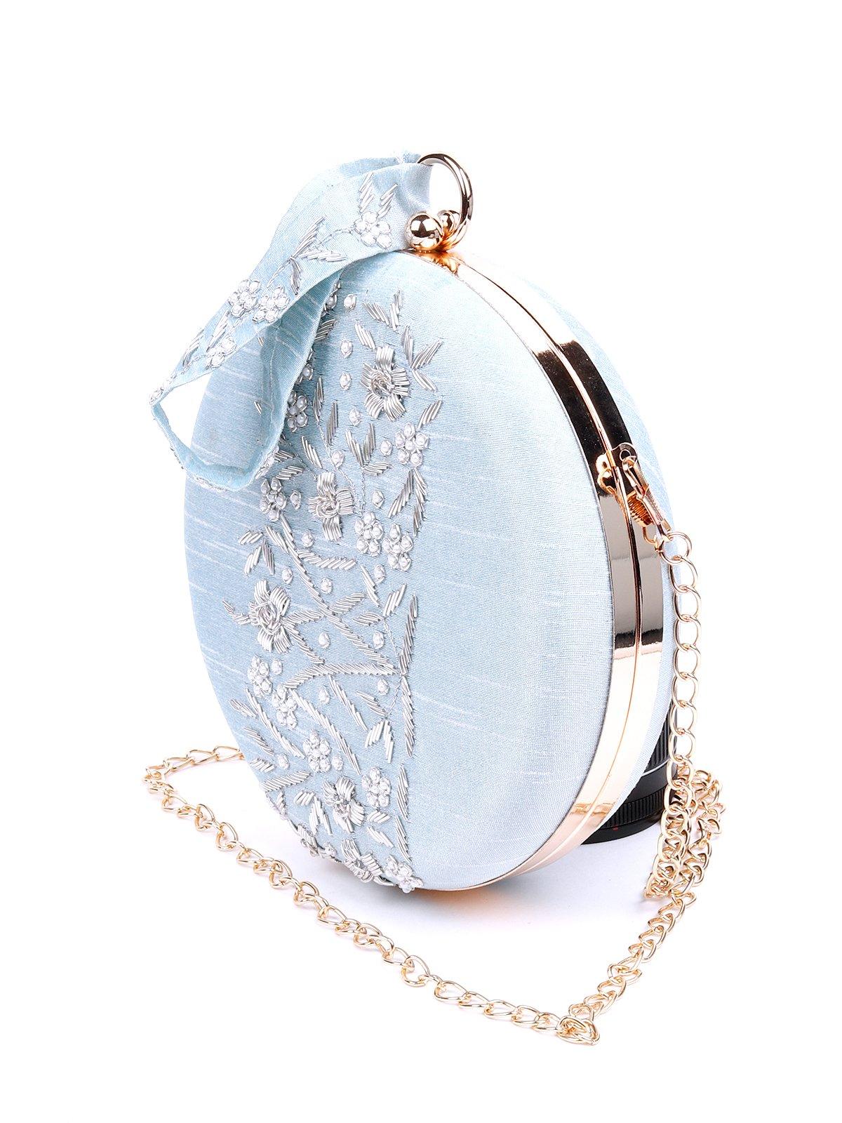 Light Blue Spherical Embellished Sling Bag - Odette