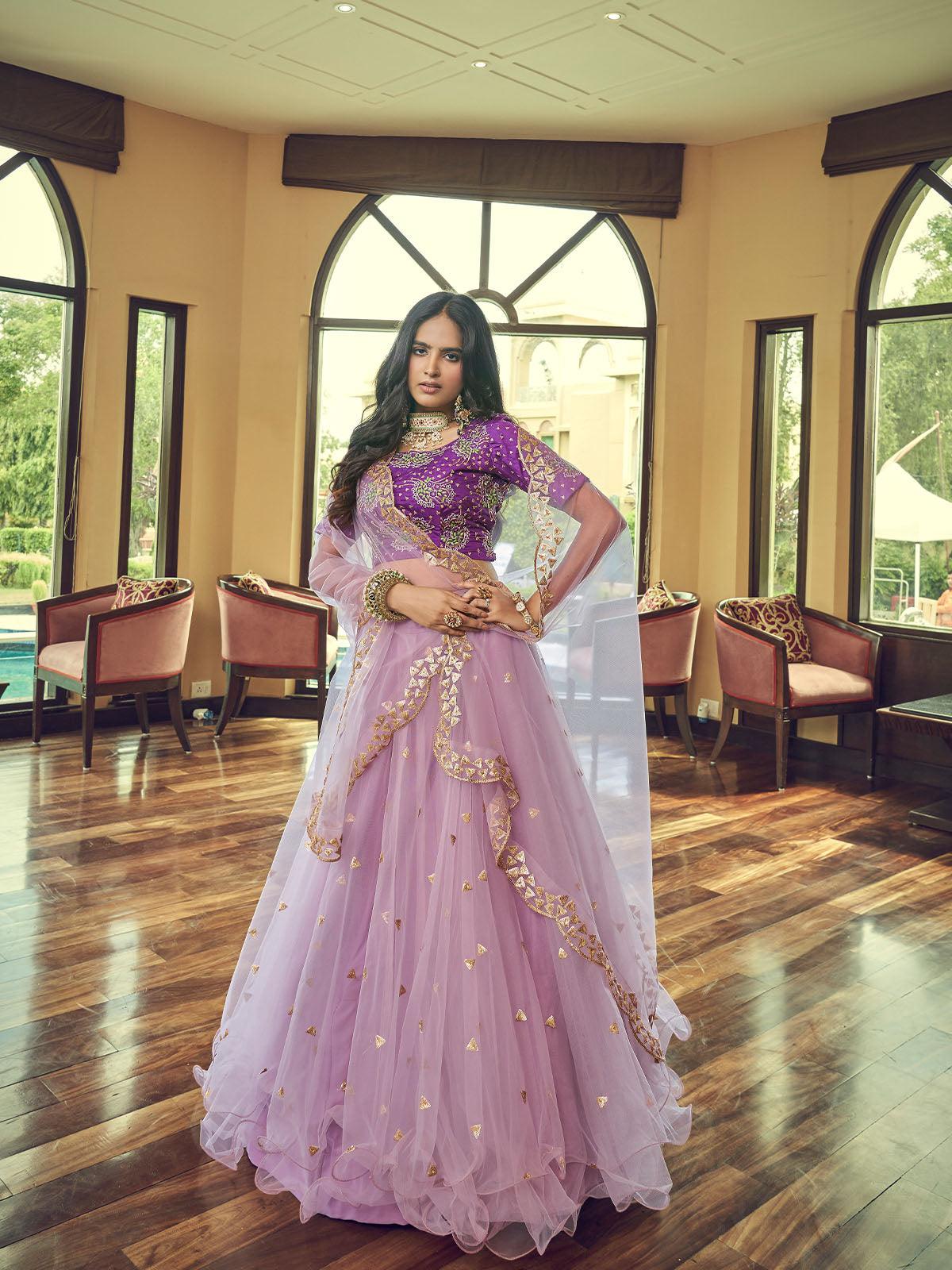 Purple Indian Wedding Outfit: Women's Mirrorwork Lehenga Choli – B Anu  Designs