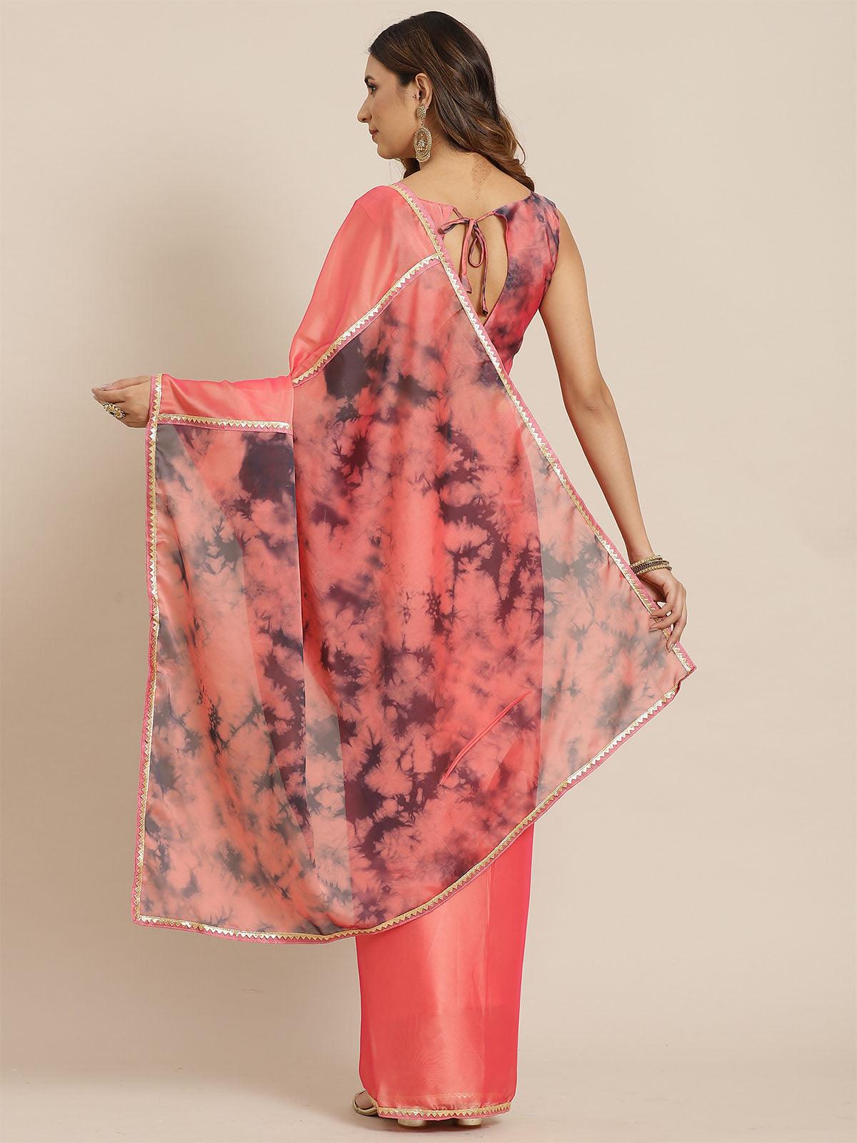 Liva Pink Digital Print Saree With Blouse Piece - Odette