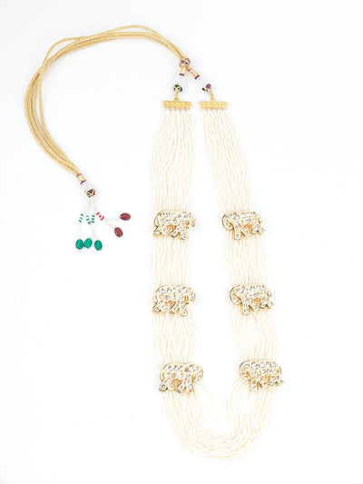 Long White Pearl Chain with Elephant Stud - Odette