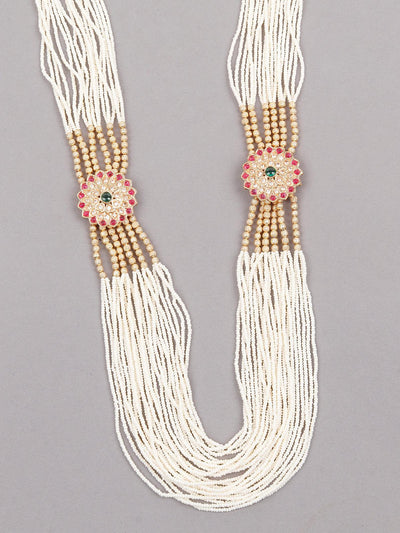 Long White Pearl Necklace Set with Floral Details for Women - Odette
