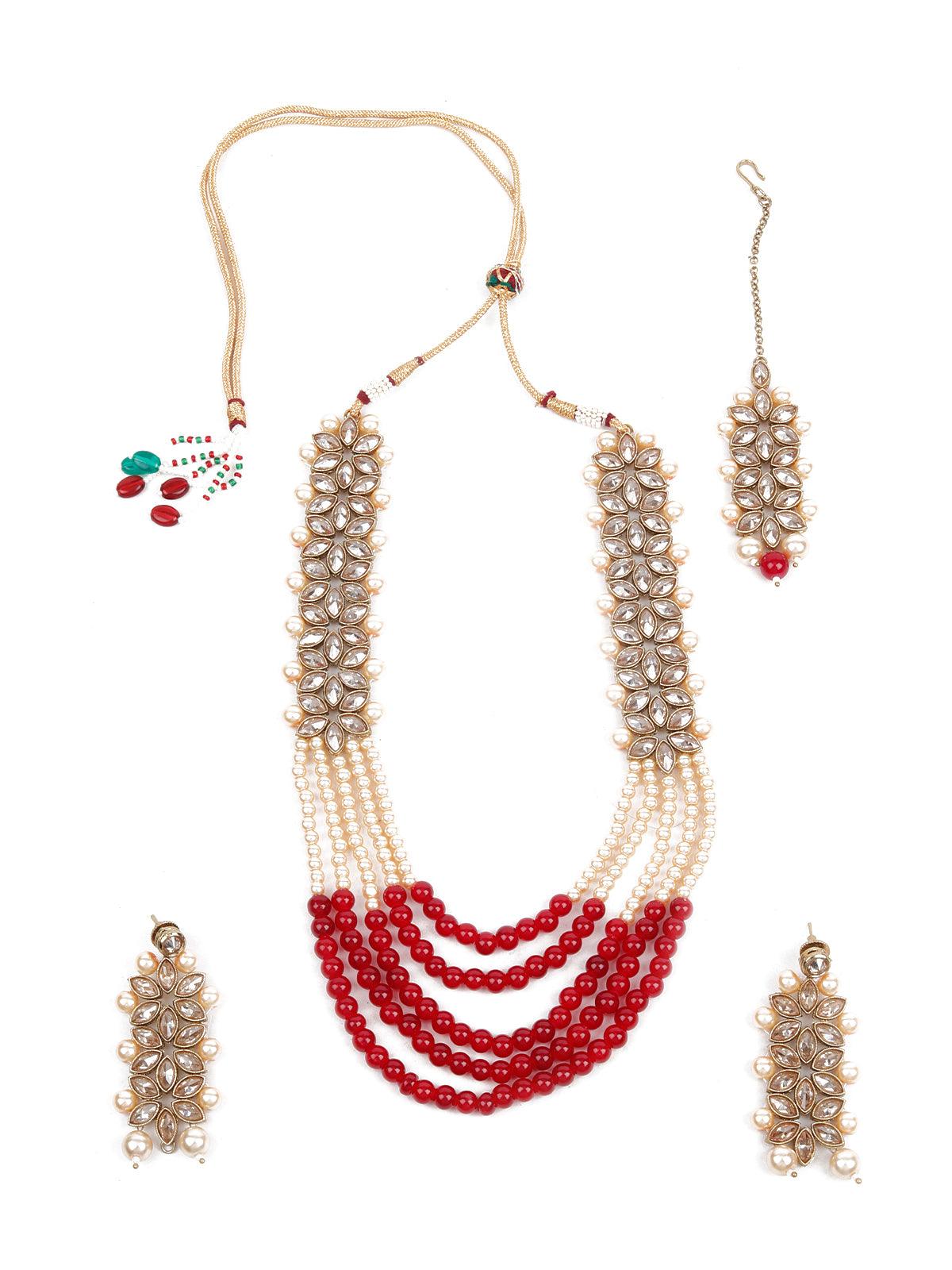 LOVELY GOLD AND RED LONG NECK PIECE - Odette