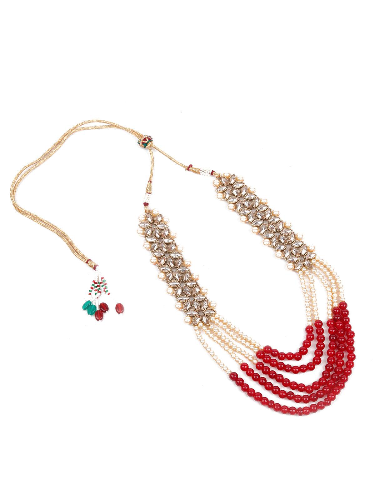 LOVELY GOLD AND RED LONG NECK PIECE - Odette